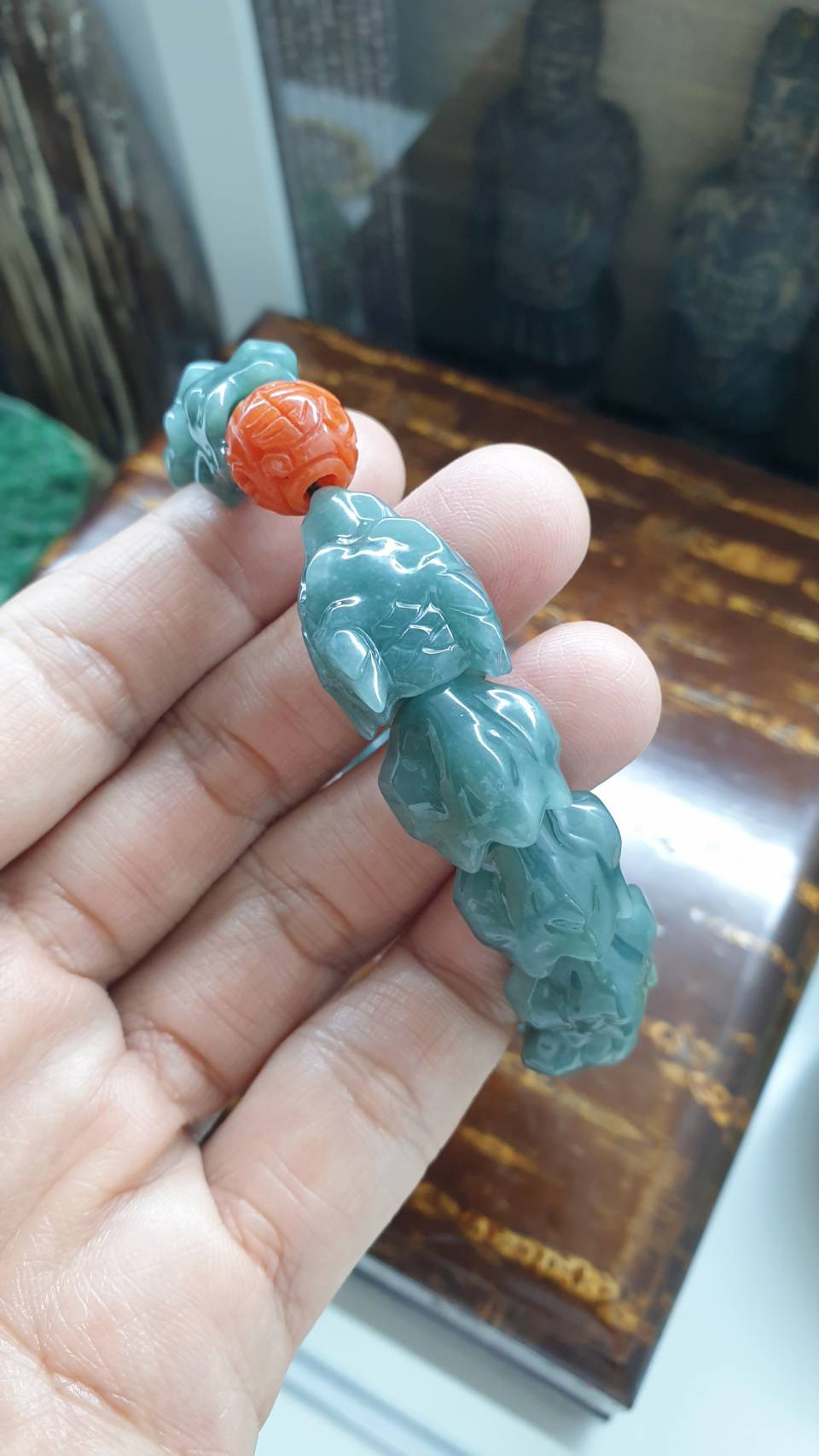 Blue Jade Dragon Power Bracelet (18.5 cm) | Type A Natural Jadeite | Statement Piece Wrist Accessory