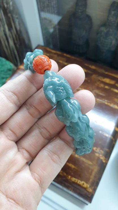 Blue Jade Dragon Power Bracelet (18.5 cm) | Type A Natural Jadeite | Statement Piece Wrist Accessory